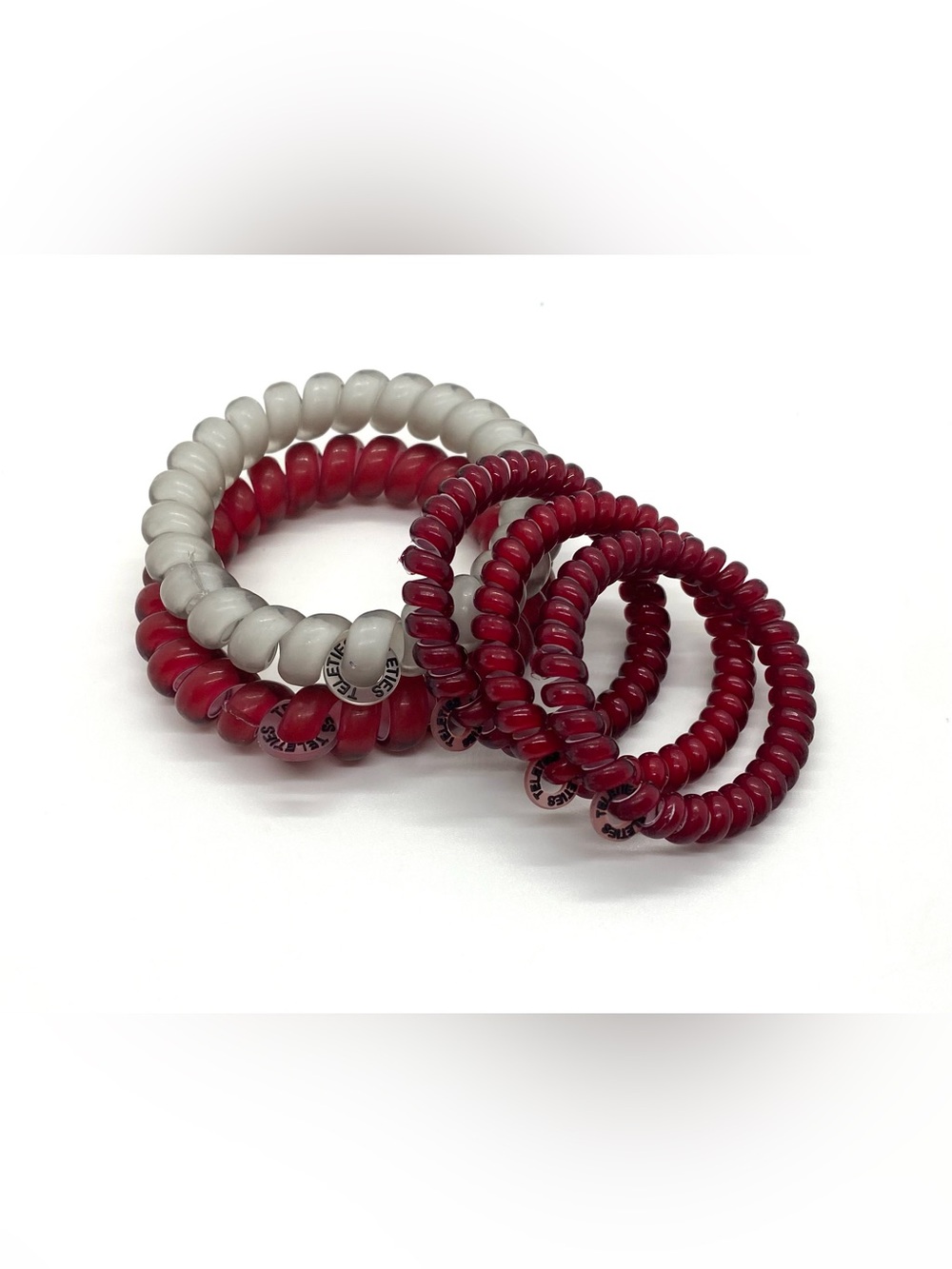 Teleties Spiral Coil Hair Ties Crimson Red Gray Boho Fall Preppy Coastal Cowgirl